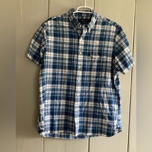 Ralph Lauren Short Sleeve Shirt Mens L  Blue Plaid Indigo Oxford Button Up
